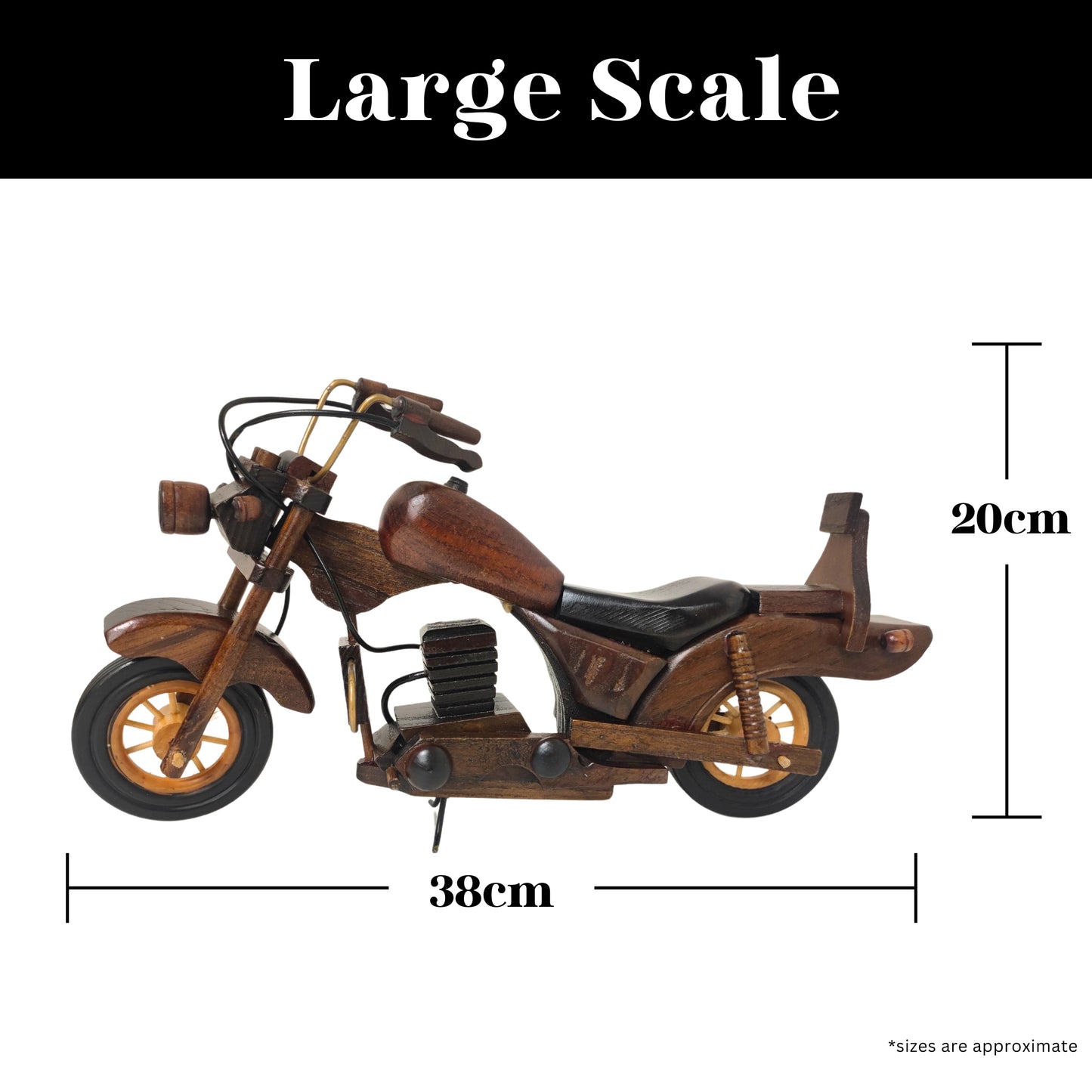Obsidan Large Scale Model Motorbike Classic Handmade In Wood - Authentic Replicas & Models
