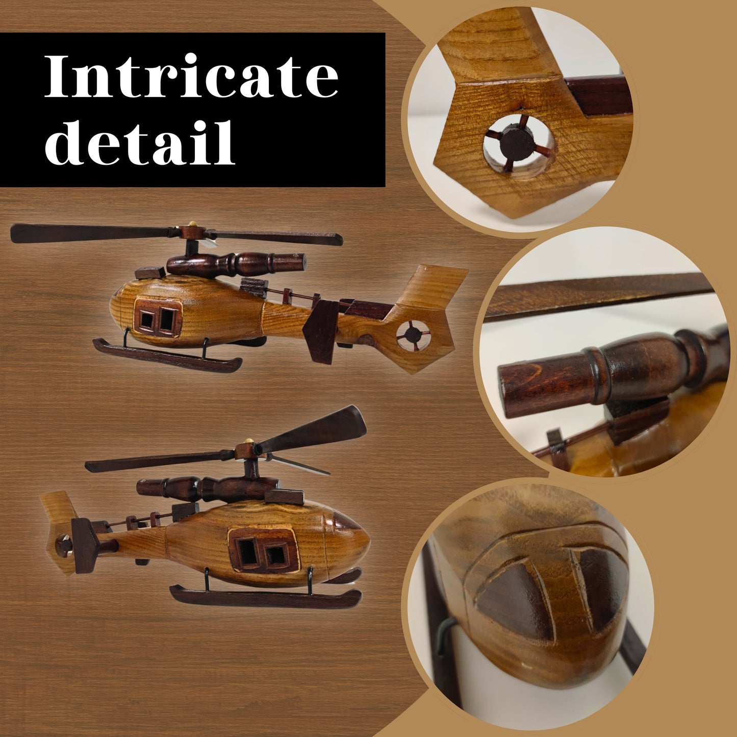 Sky Sentinal Model Helicopter Handcrafted Wooden Vintage - Authentic Replicas & Models