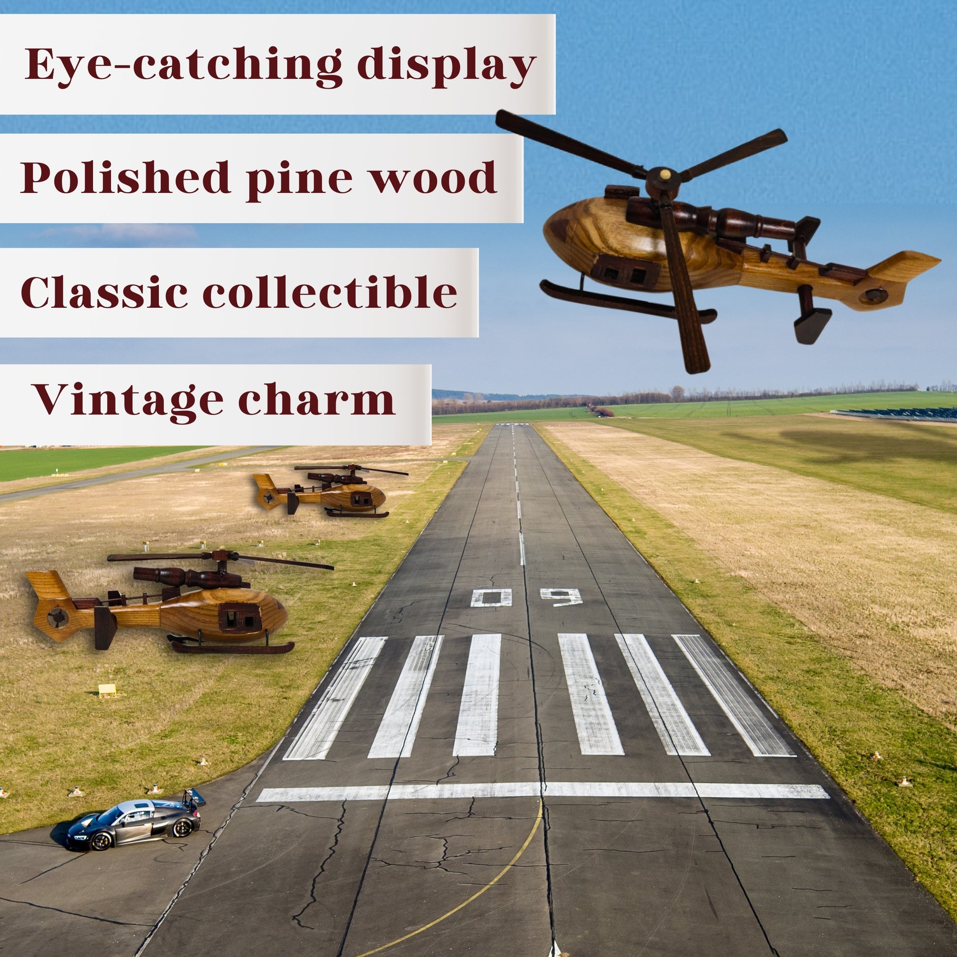 Sky Sentinal Model Helicopter Handcrafted Wooden Vintage - Authentic Replicas & Models