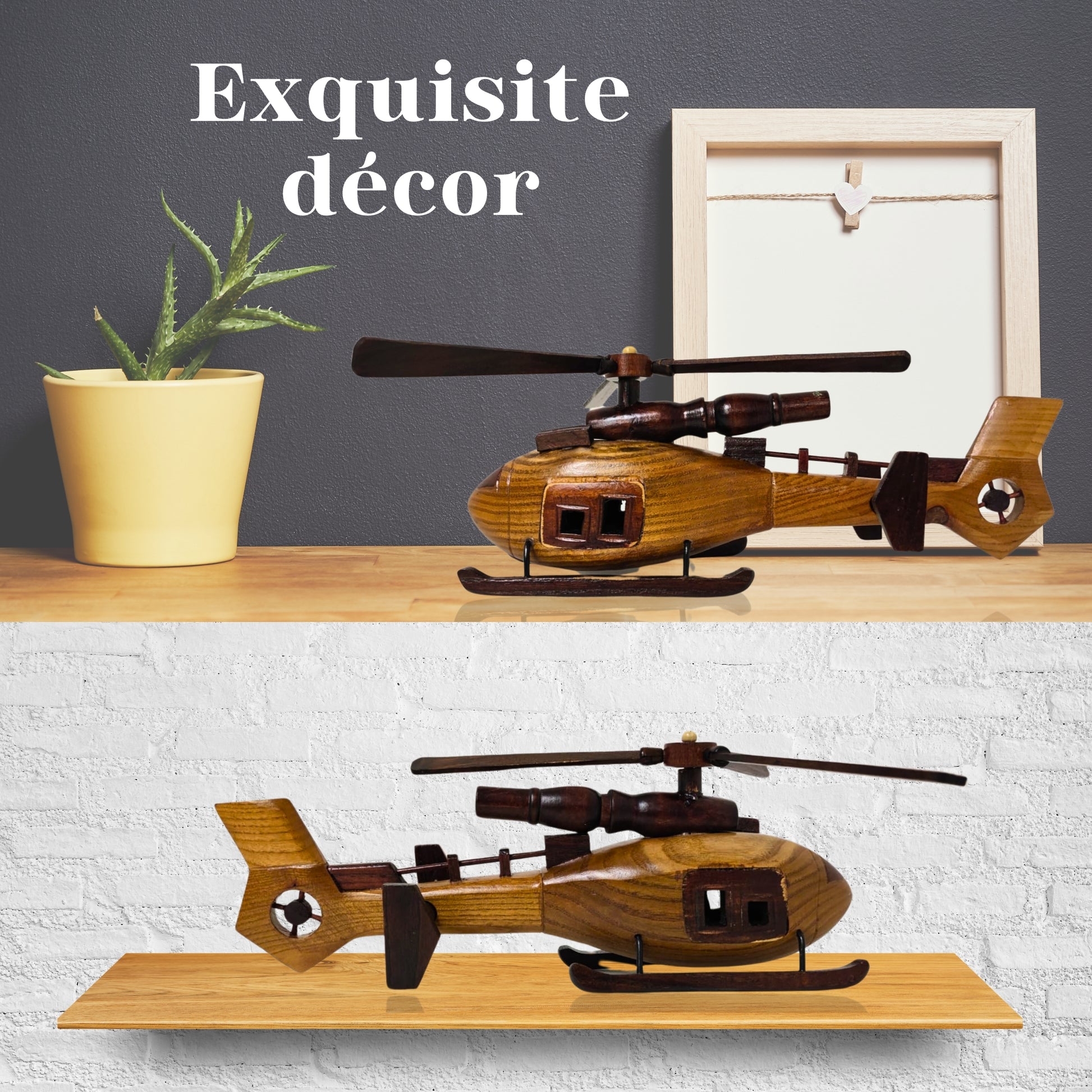 Sky Sentinal Model Helicopter Handcrafted Wooden Vintage - Authentic Replicas & Models