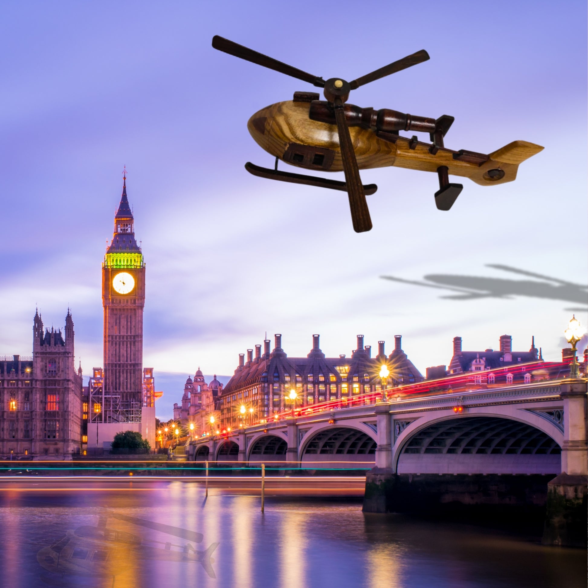 Sky Sentinal Model Helicopter Handcrafted Wooden Vintage - Authentic Replicas & Models