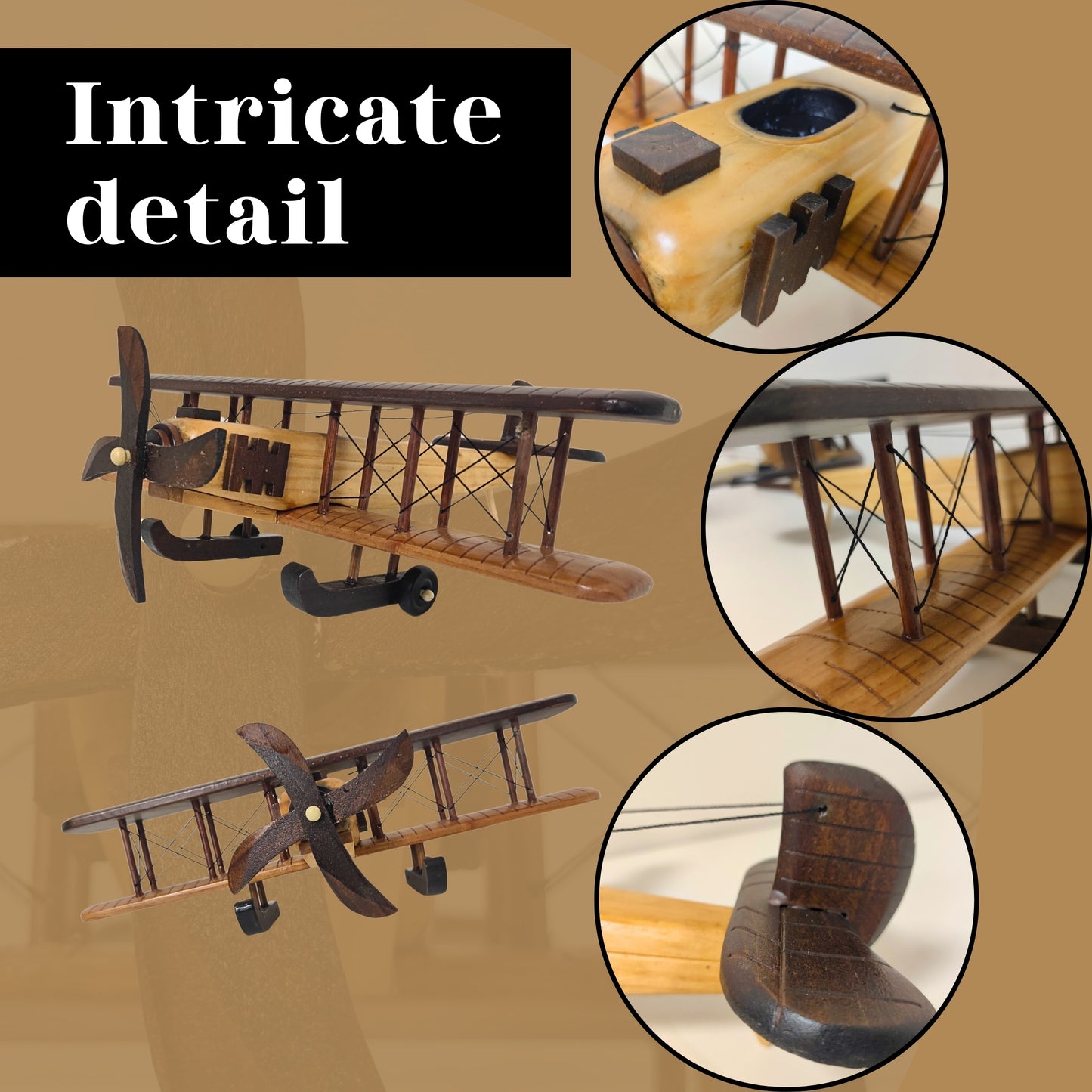 Timber Voyager Model Wooden Airplane Handcrafted Vintage - Authentic Replicas & Models