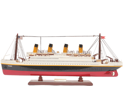 Acacia and mahogany Titanic wooden model side view