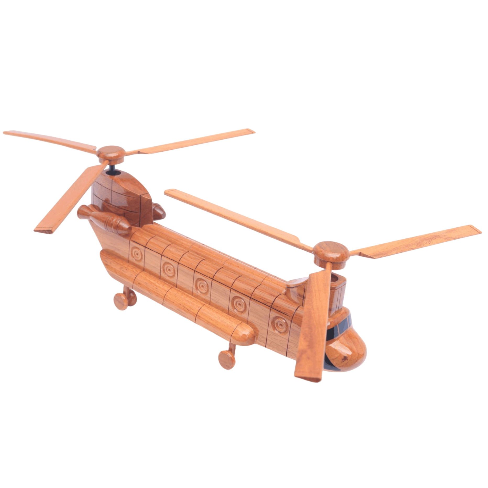 Wooden helicopter model on a white background
