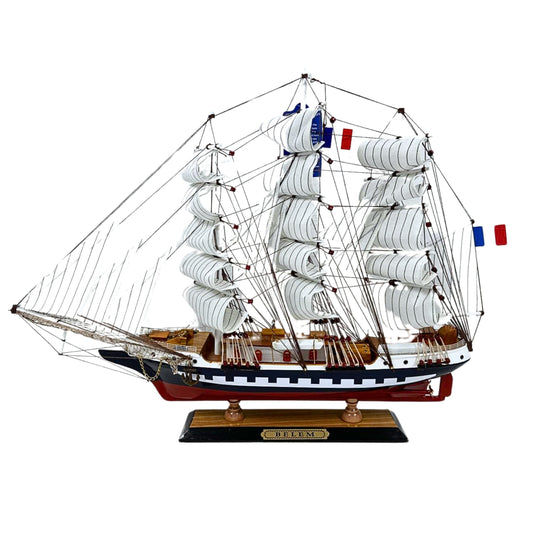 Vintage Belem Model Ship 1V – Handmade, 64cm, Fully Assembled Nautical Decor - Authentic Replicas & Models