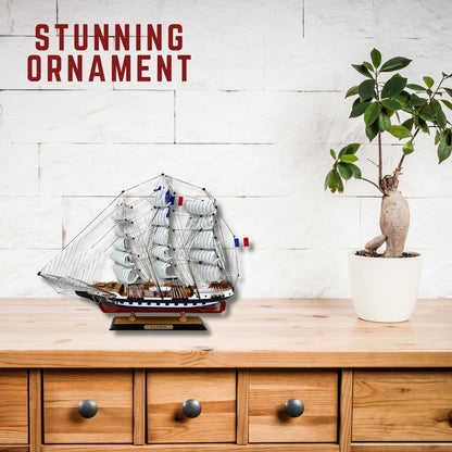 Vintage Belem Model Ship 1V – Handmade, 64cm, Fully Assembled Nautical Decor - Authentic Replicas & Models