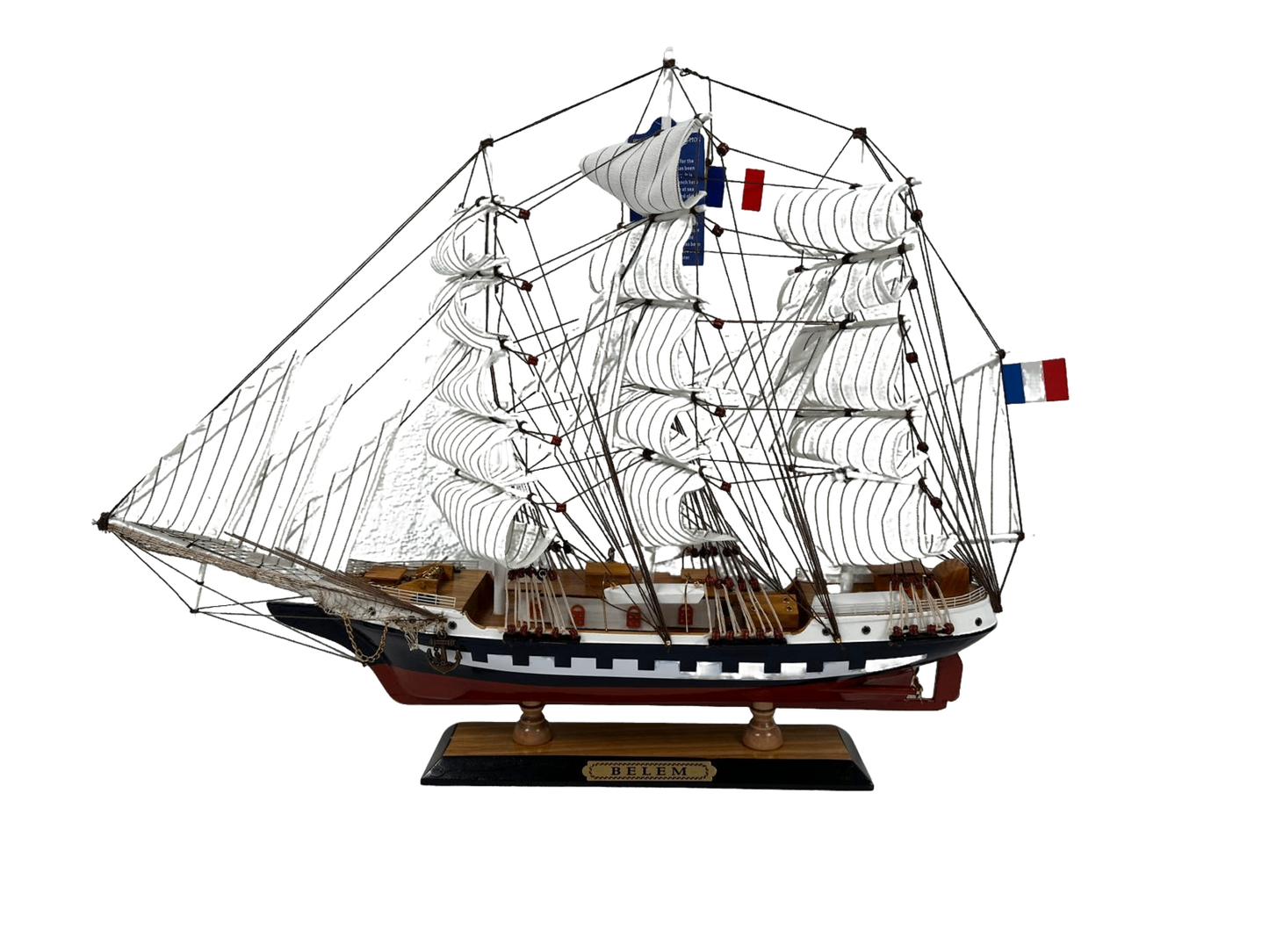 Vintage Belem Model Ship 1V – Handmade, 64cm, Fully Assembled Nautical Decor - Authentic Replicas & Models