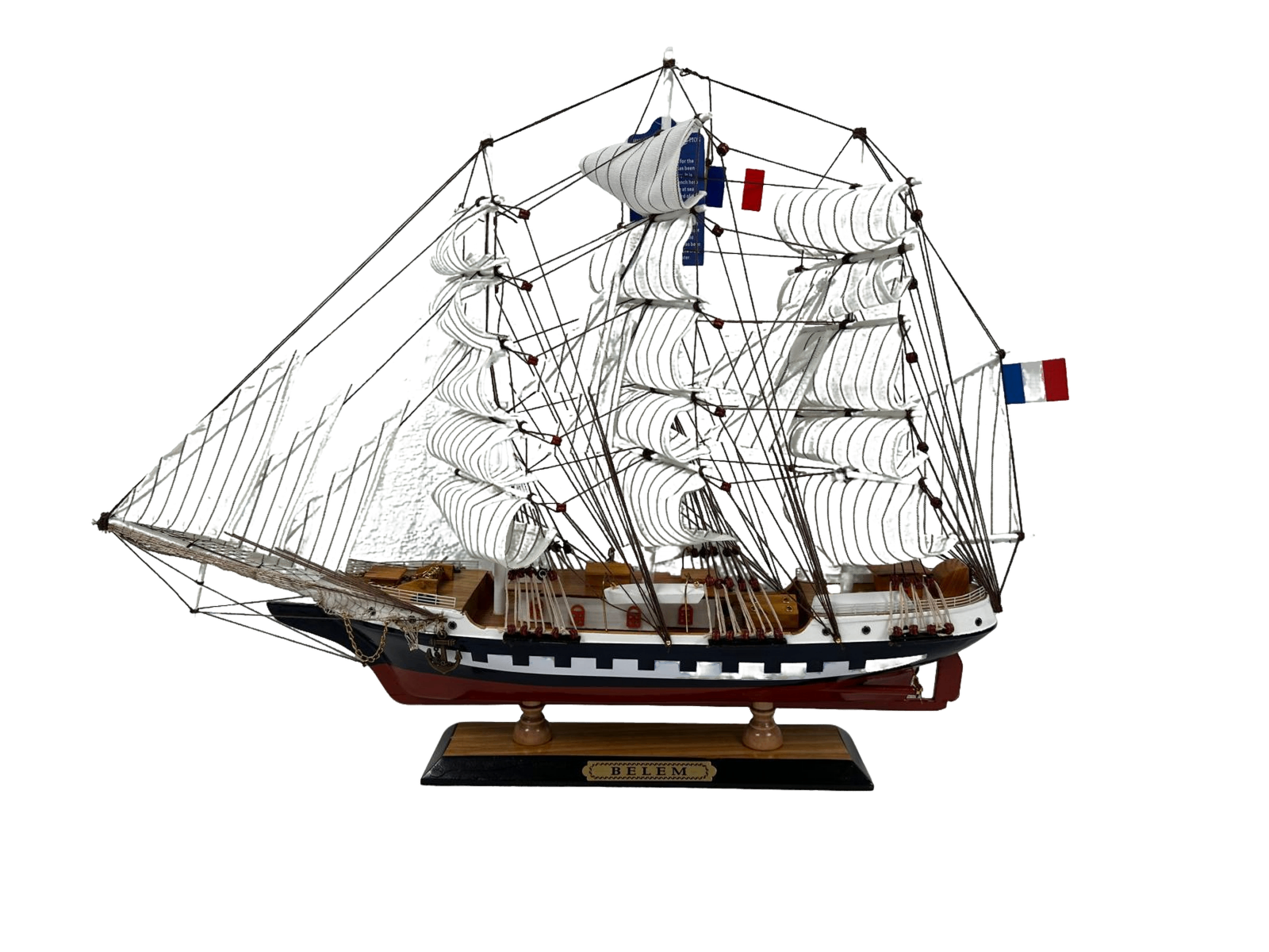 Vintage Belem Model Ship 1V – Handmade, 64cm, Fully Assembled Nautical Decor - Authentic Replicas & Models