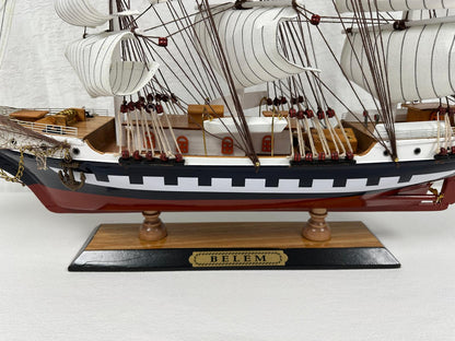 Vintage Belem Model Ship 1V – Handmade, 64cm, Fully Assembled Nautical Decor - Authentic Replicas & Models