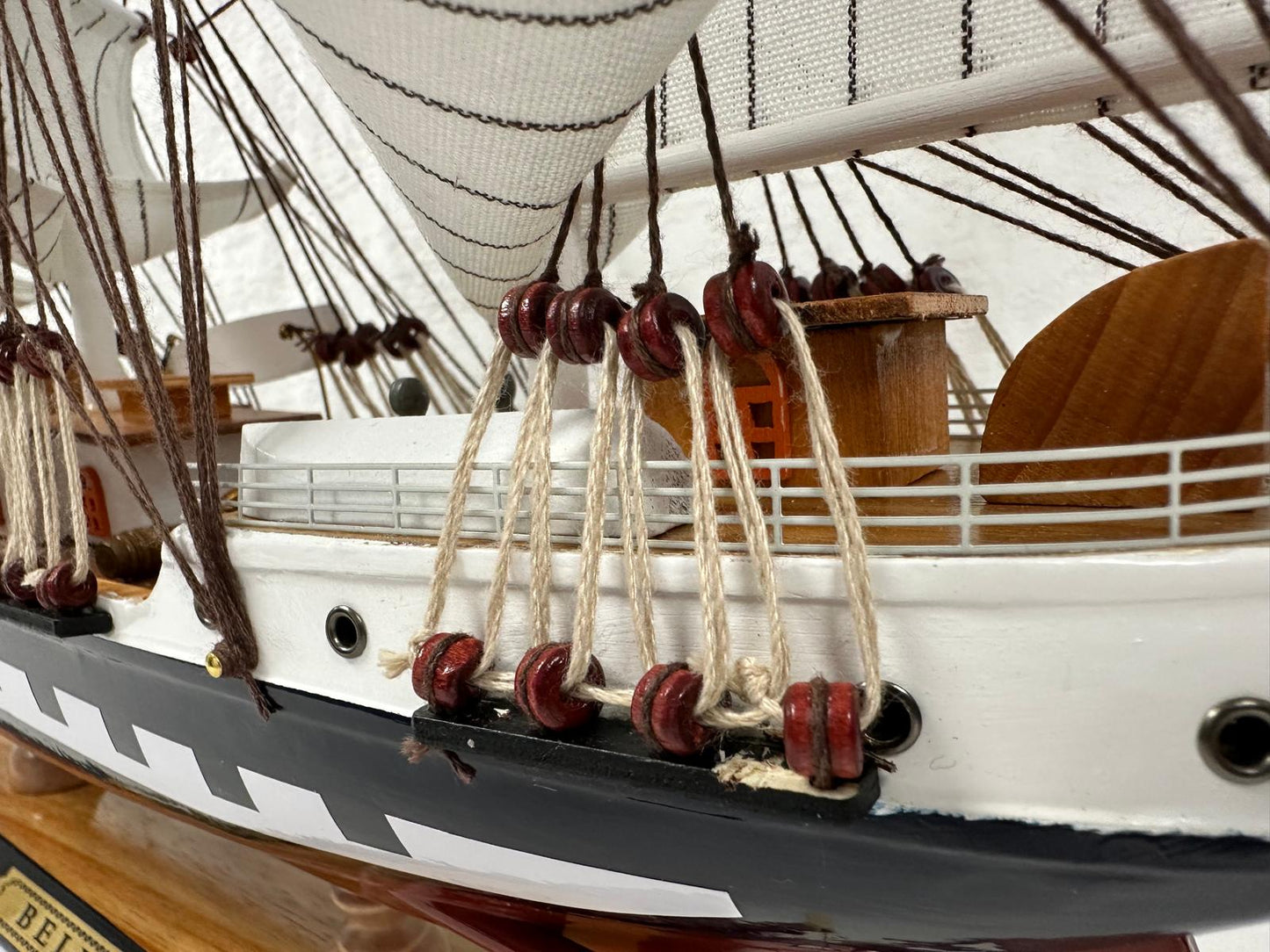 Vintage Belem Model Ship 1V – Handmade, 64cm, Fully Assembled Nautical Decor - Authentic Replicas & Models