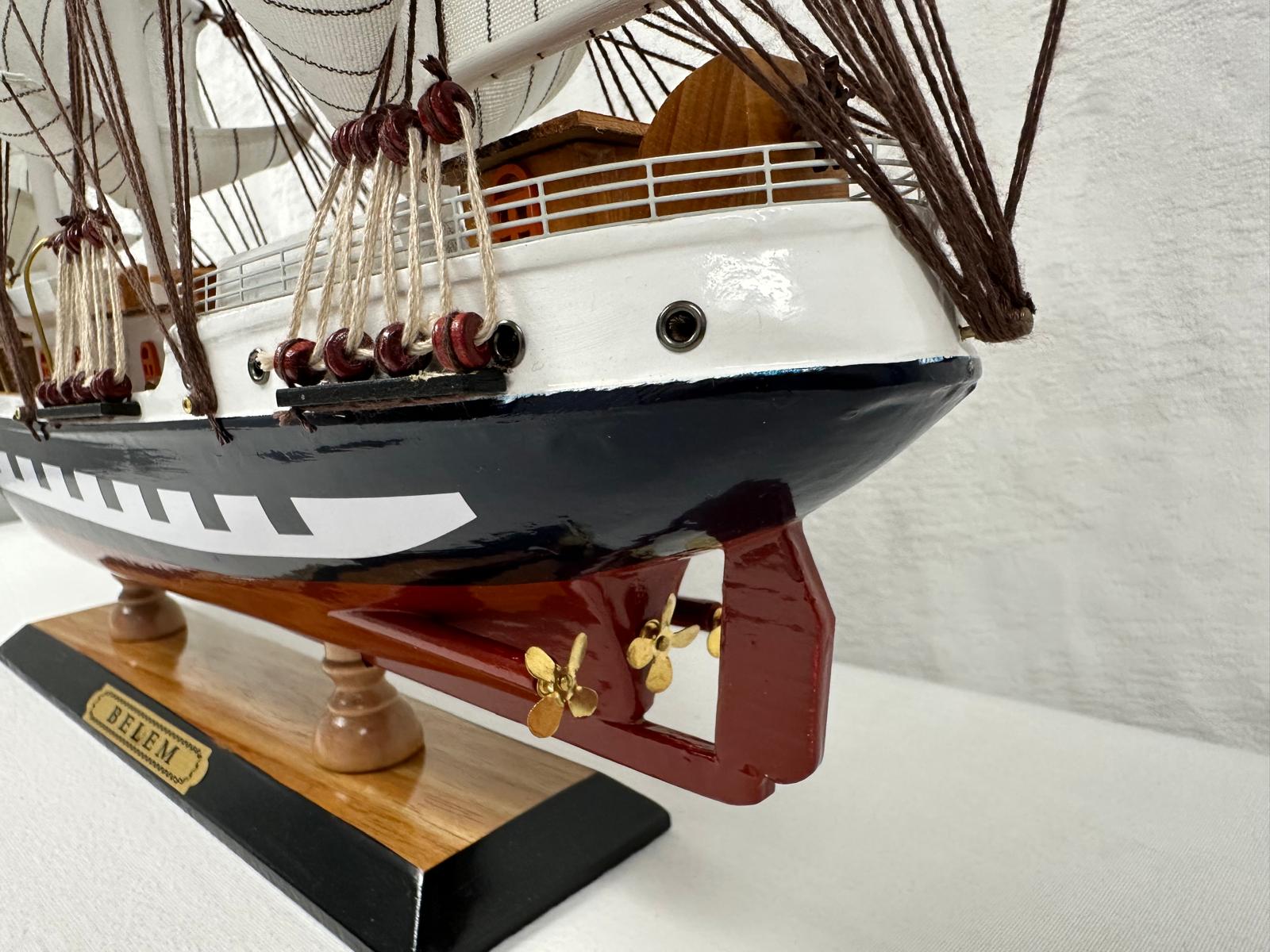 Vintage Belem Model Ship 1V – Handmade, 64cm, Fully Assembled Nautical Decor - Authentic Replicas & Models