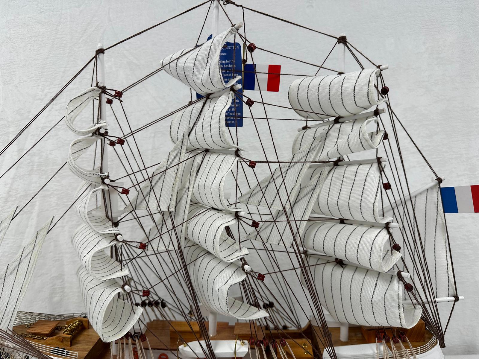 Vintage Belem Model Ship 1V – Handmade, 64cm, Fully Assembled Nautical Decor - Authentic Replicas & Models