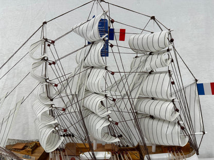 Vintage Belem Model Ship 1V – Handmade, 64cm, Fully Assembled Nautical Decor - Authentic Replicas & Models