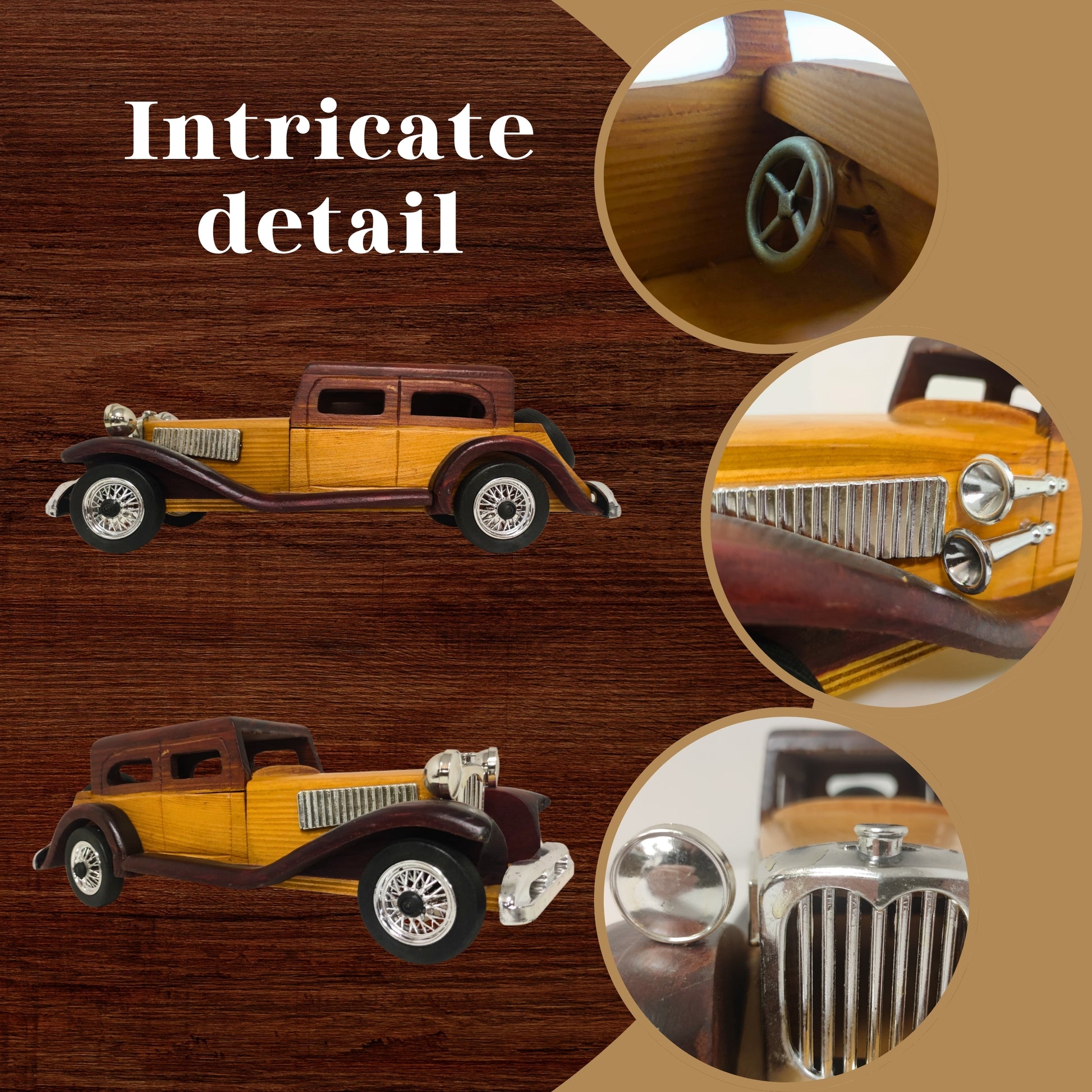 Windsor Cruiser Handcrafted Classic Wooden Car Model – Vintage-Style Collectable - Authentic Replicas & Models