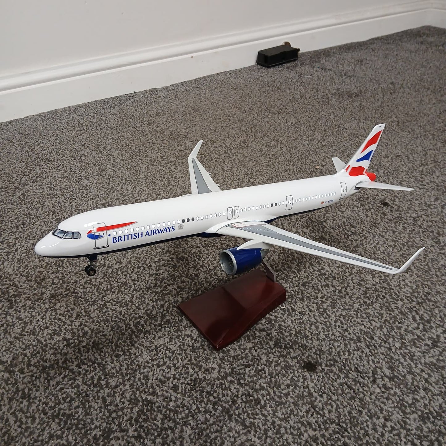 Airbus A321 Model airplane of a British Airways aircraft on a carpeted floor