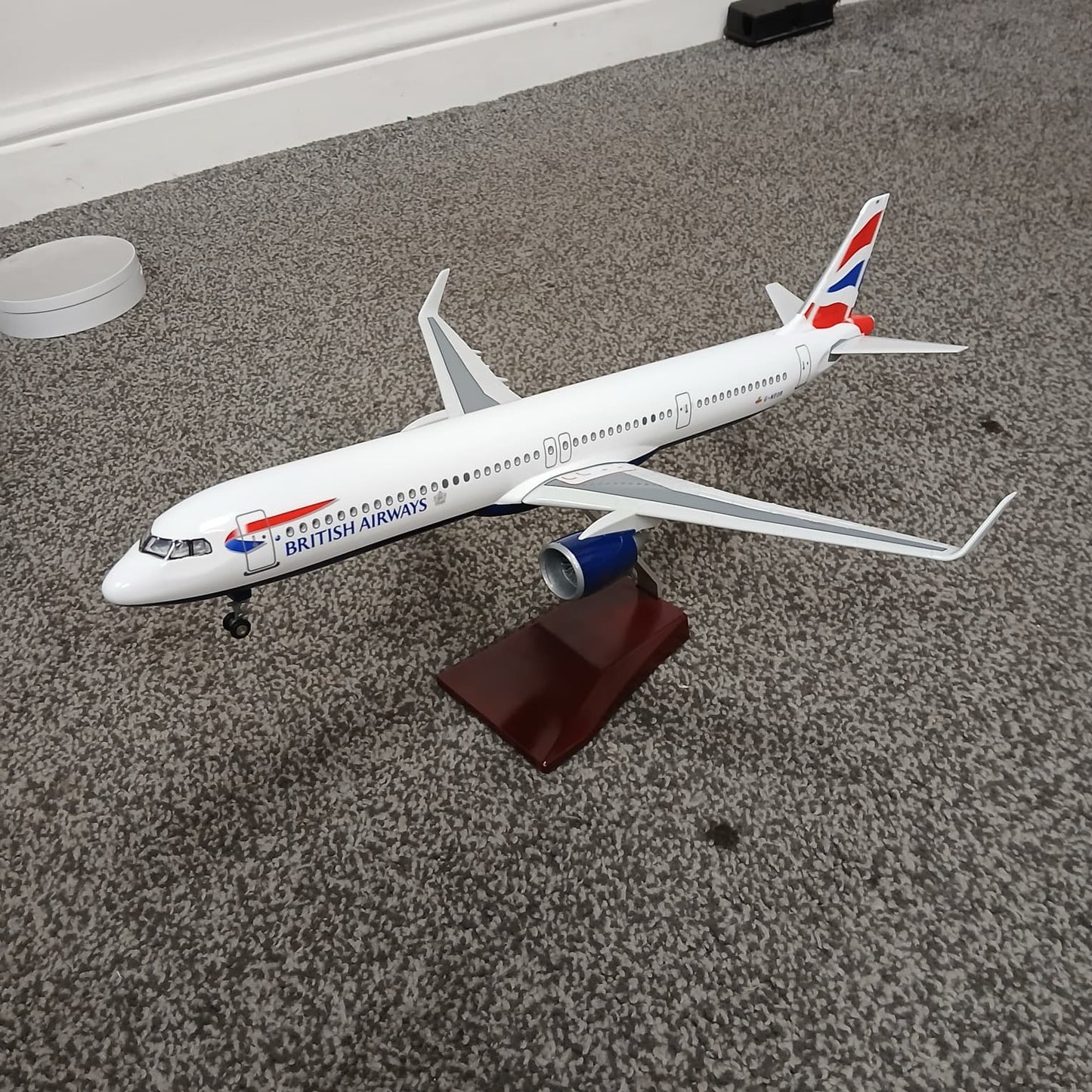 Airbus A321 Model of a British Airways airplane on a carpeted floor