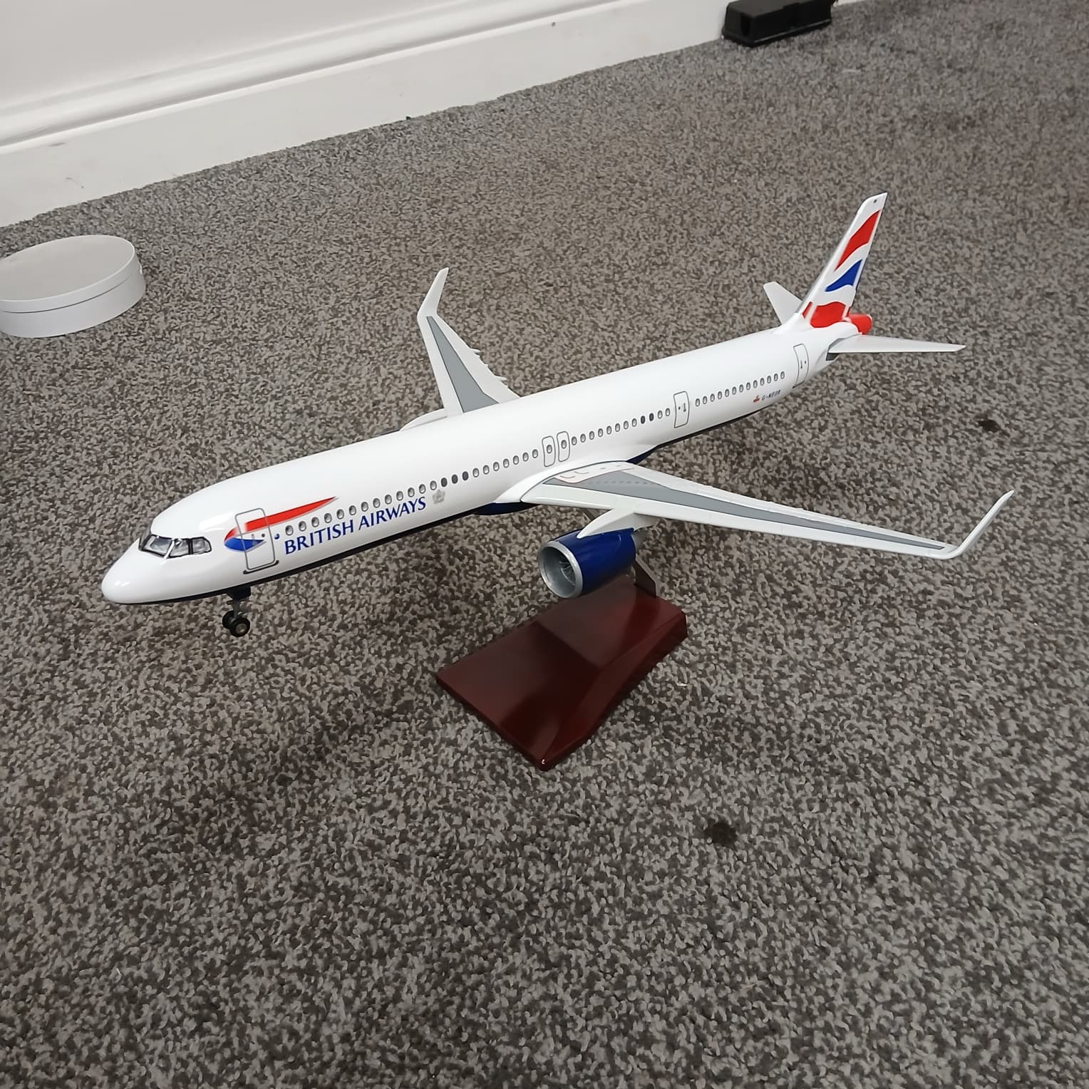 Airbus A321 Model of a British Airways airplane on a carpeted floor