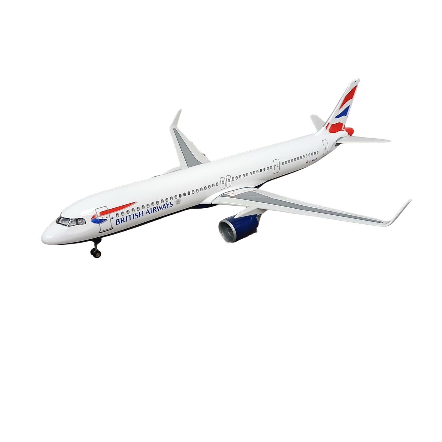 Model of a Airbus A321 British Airways airplane on a white background