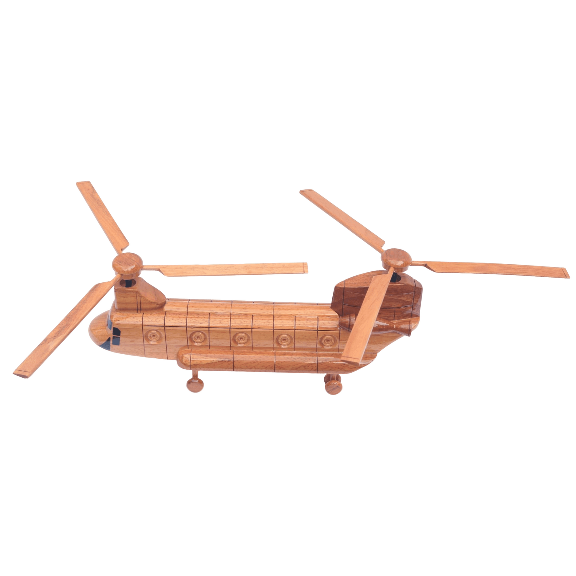 Wooden helicopter model on a white background