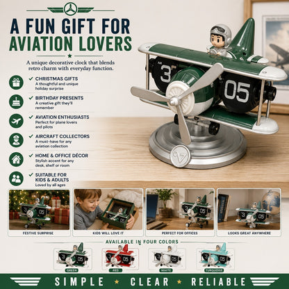Retro Airplane Flip Clock – Vintage Biplane Novelty Desk Timepiece