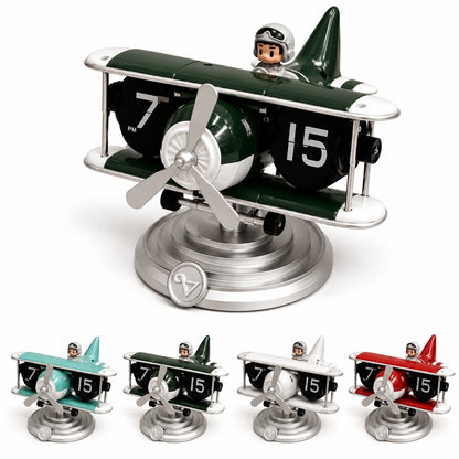 Retro Airplane Flip Clock – Vintage Biplane Novelty Desk Timepiece