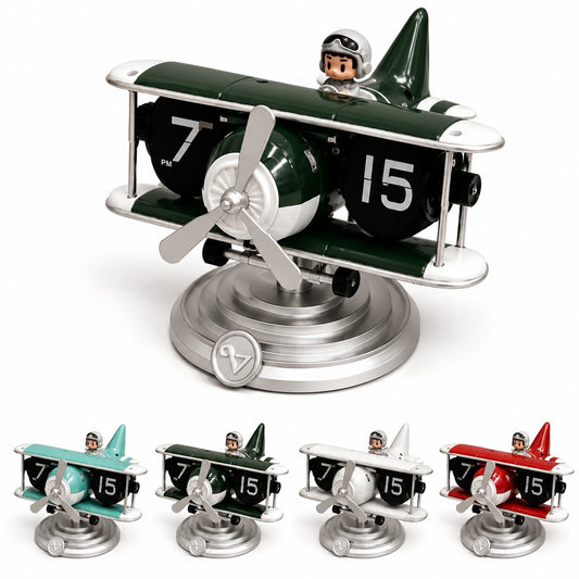 Retro Airplane Flip Clock – Vintage Biplane Novelty Desk Timepiece - Authentic Replicas & Models