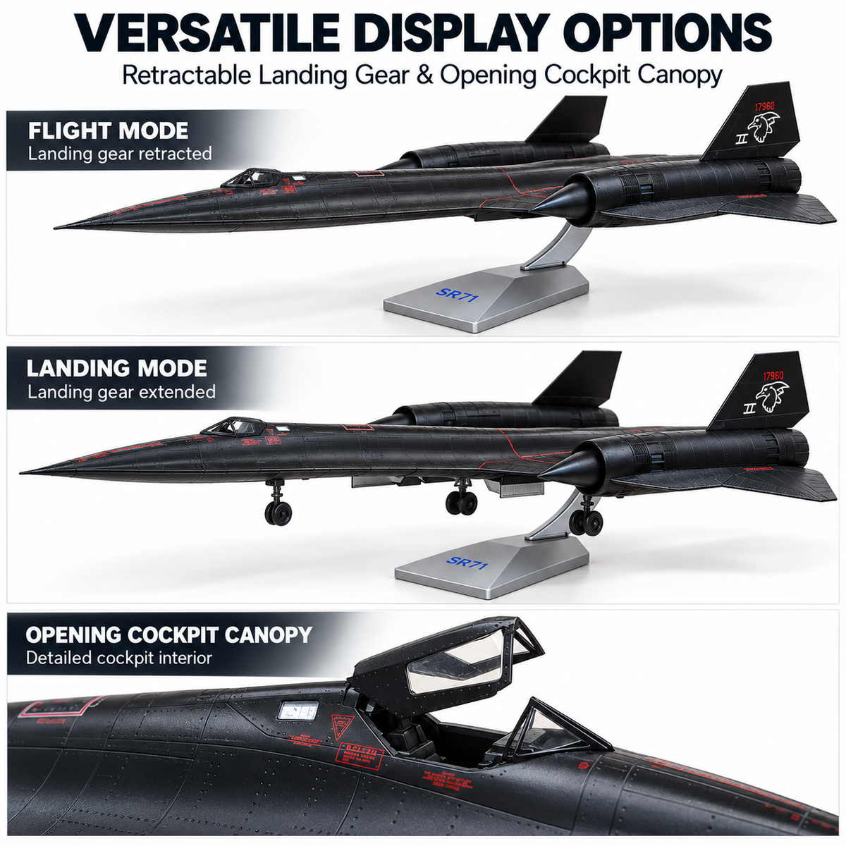 SR-71 Large Blackbird Diecast Model – 1:72 Scale USAF Recon Jet
