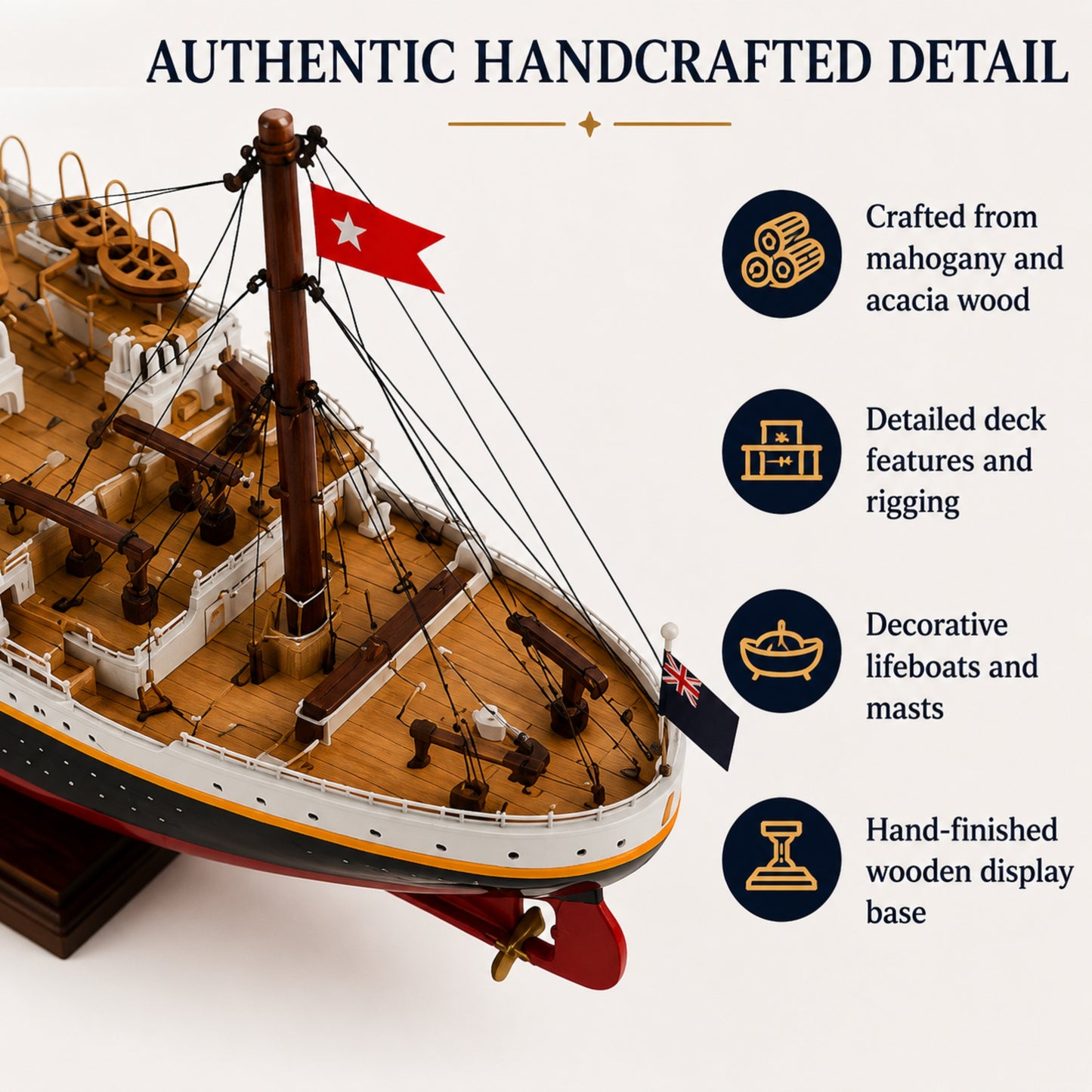 RMS Titanic Wooden Ship Model – 60cm | Handcrafted Mahogany & Acacia