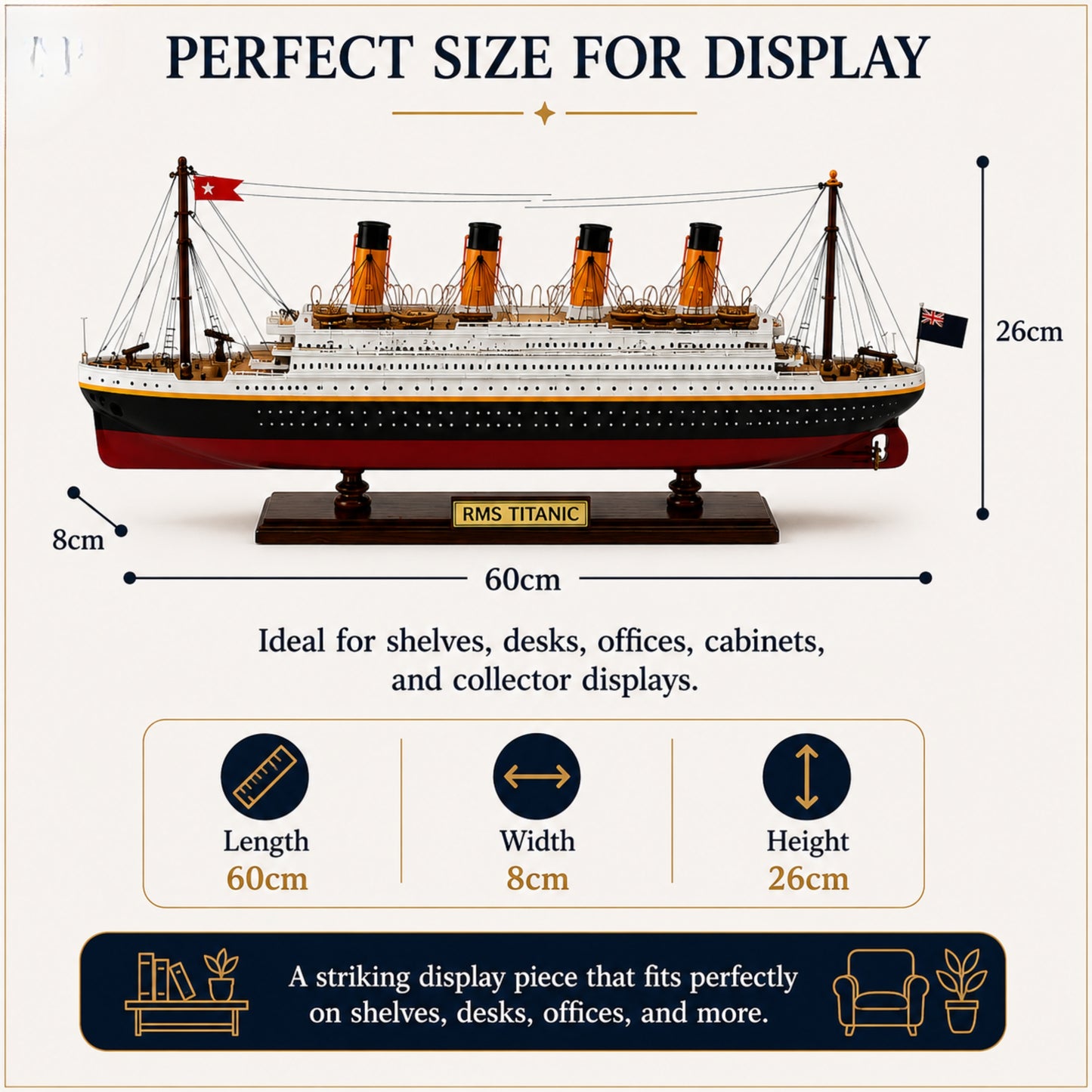 RMS Titanic Wooden Ship Model – 60cm | Handcrafted Mahogany & Acacia