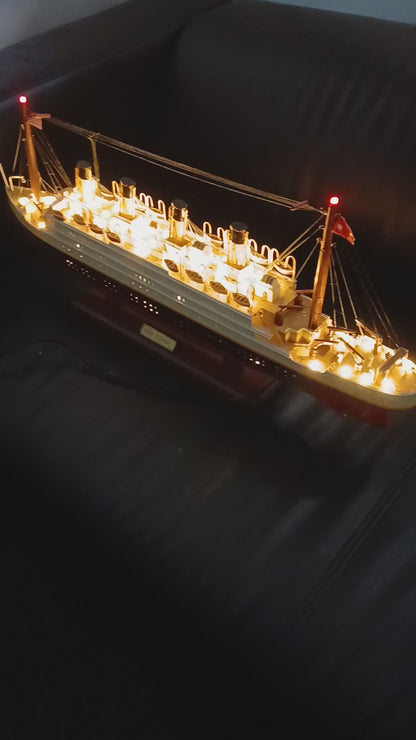 RMS Titanic Wooden Model Ship With Lights - Handcrafted Mahogany & Acacia 60 cm