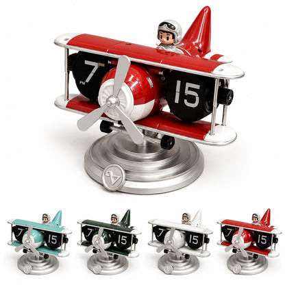 Retro Airplane Flip Clock – Vintage Biplane Novelty Desk Timepiece