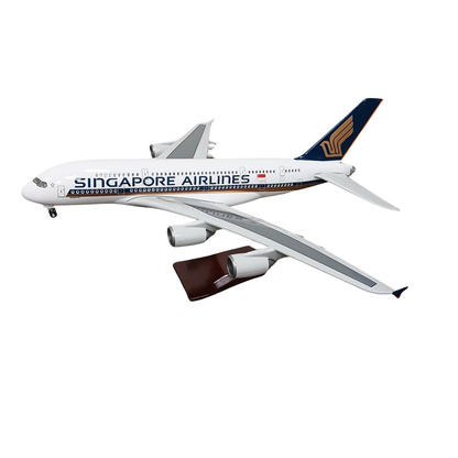 Model of a A380 Singapore Airlines airplane on a white background