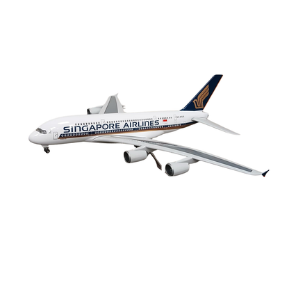 Model of a A380 Singapore Airlines airplane on a white background