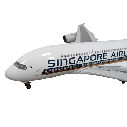 Model of a A380 Singapore Airlines airplane on a white background