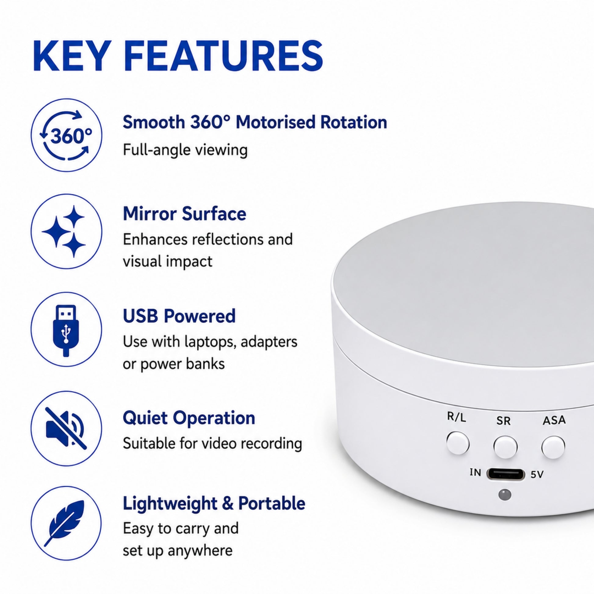 Key features of a white circular device with ports on a white background