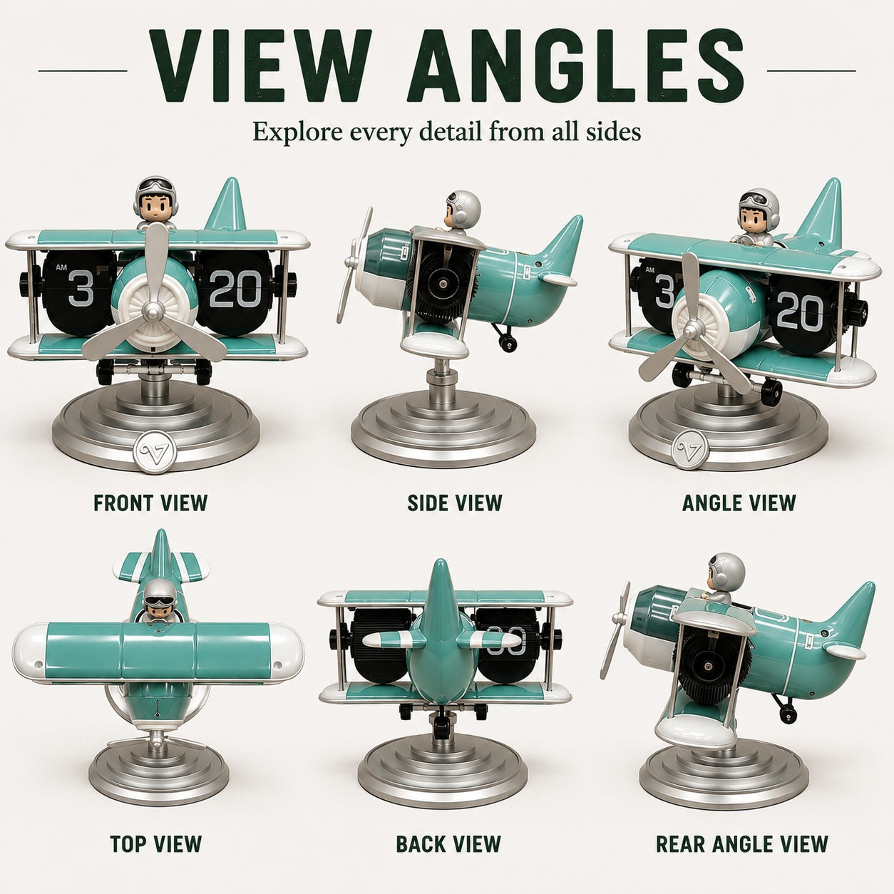 Retro Airplane Flip Clock – Vintage Biplane Novelty Desk Timepiece