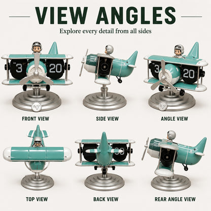 Retro Airplane Flip Clock – Vintage Biplane Novelty Desk Timepiece