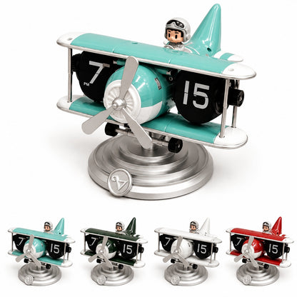 Retro Airplane Flip Clock – Vintage Biplane Novelty Desk Timepiece