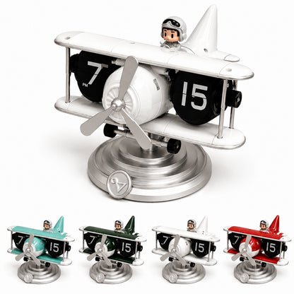 Retro Airplane Flip Clock – Vintage Biplane Novelty Desk Timepiece