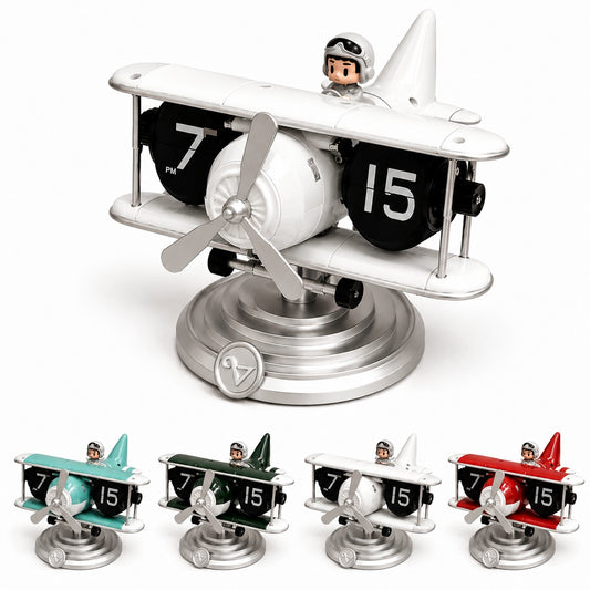 Retro Airplane Flip Clock – Vintage Biplane Novelty Desk Timepiece