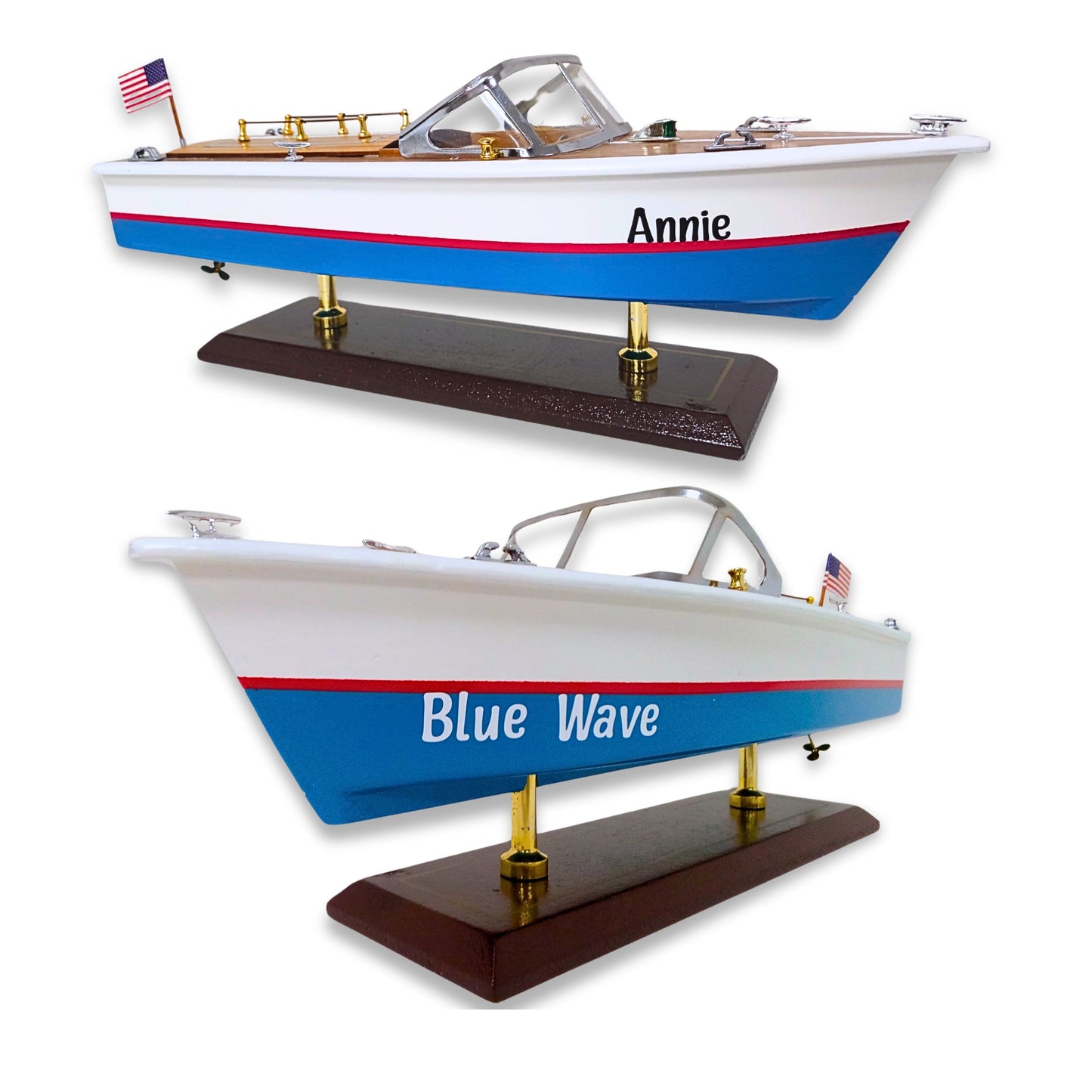Handcrafted Wooden Model Speed Boat With Stand & Personalised Name Option